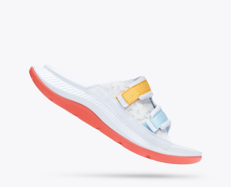 White / Orange / Blue HOKA Ora Luxe Men's Slide | 953216EJG