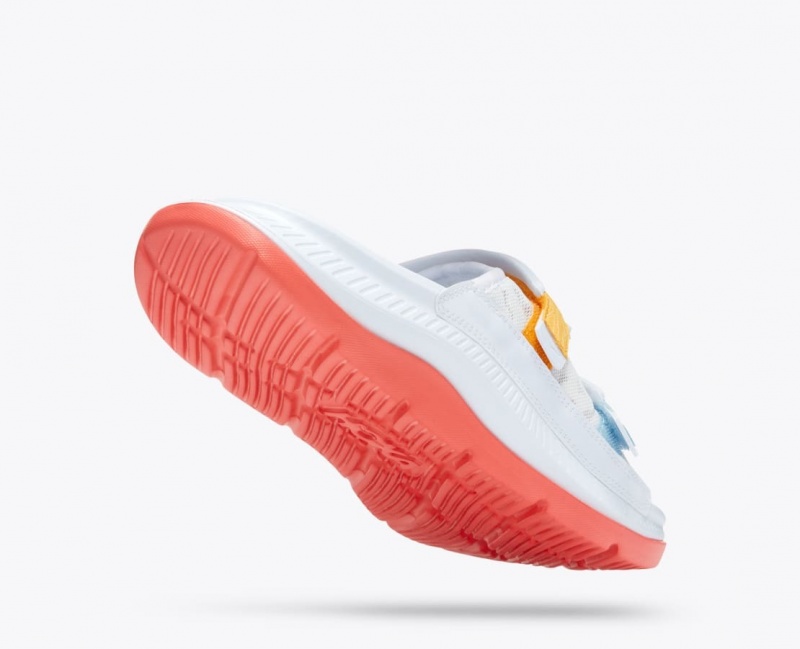 White / Orange / Blue HOKA Ora Luxe Men's Slide | 953216EJG