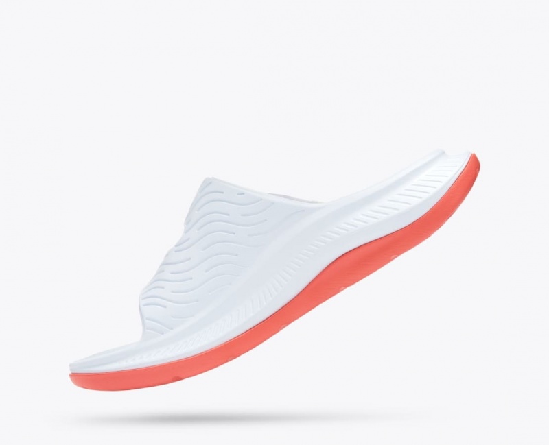 White / Orange / Blue HOKA Ora Luxe Men's Slide | 953216EJG