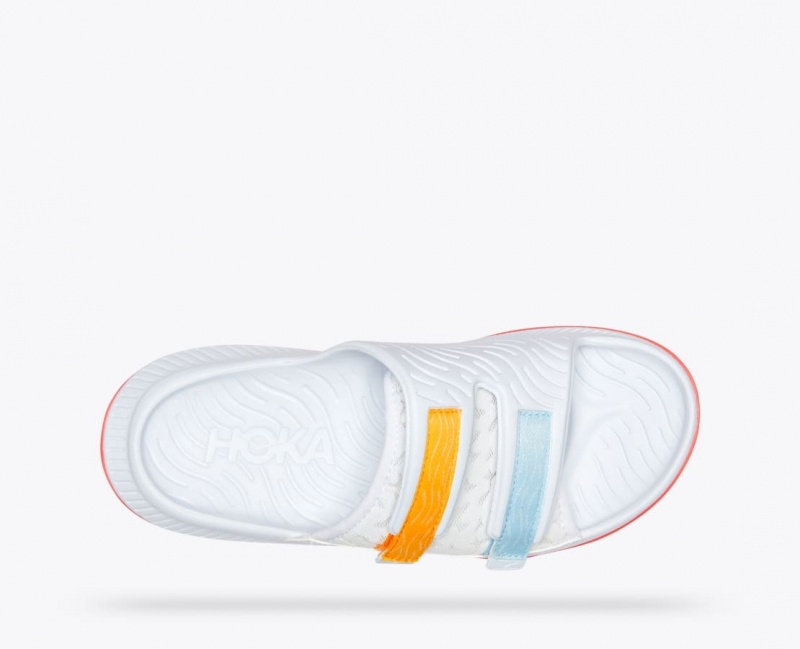 White / Orange / Blue HOKA Ora Luxe Men's Slide | 953216EJG