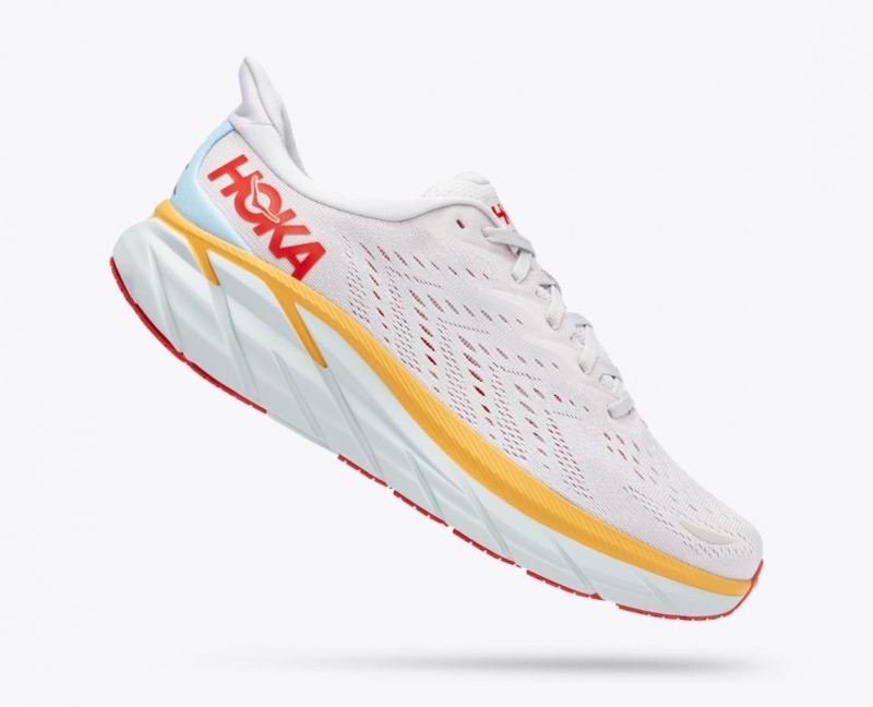 White / Orange / Red HOKA Clifton 8 Men's Running Shoes | 427305JAW