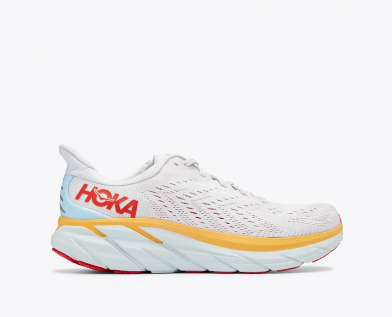 White / Orange / Red HOKA Clifton 8 Men\'s Running Shoes | 427305JAW