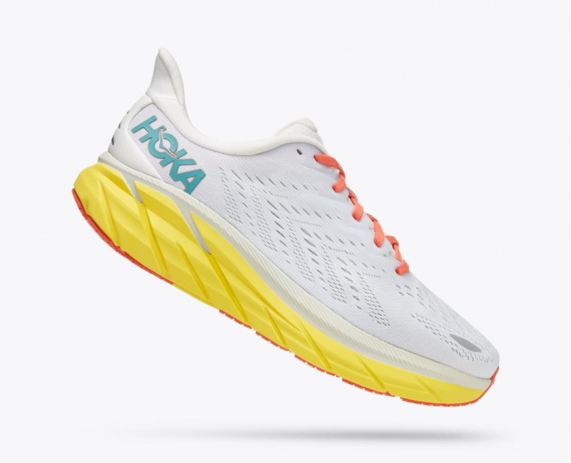 White / Yellow HOKA Clifton 8 Men's Running Shoes | 516907JST