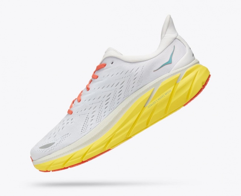 White / Yellow HOKA Clifton 8 Men's Running Shoes | 516907JST