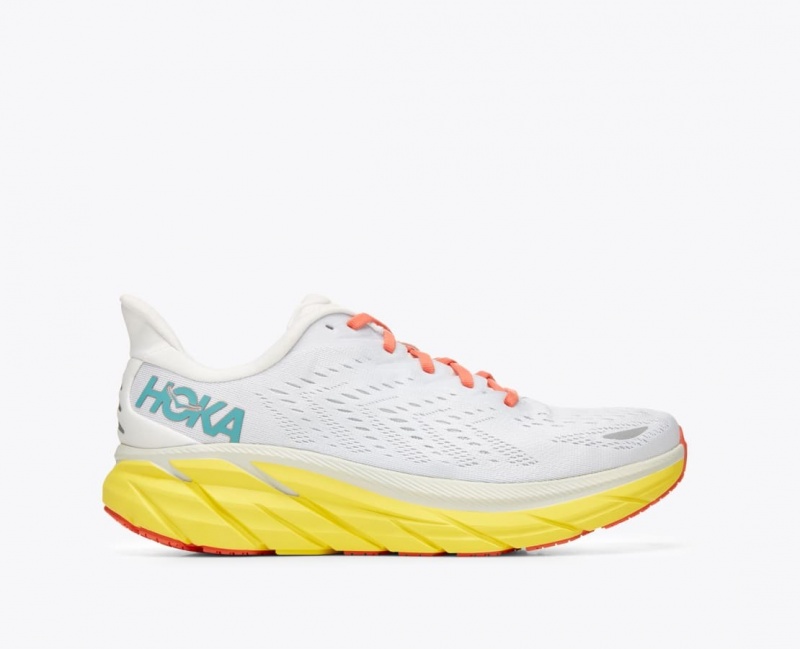 White / Yellow HOKA Clifton 8 Men\'s Running Shoes | 516907JST