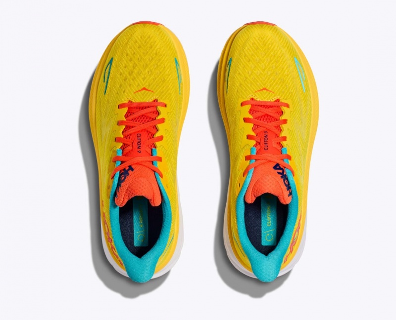 Yellow HOKA Clifton 9 Men's Running Shoes | 724190URZ