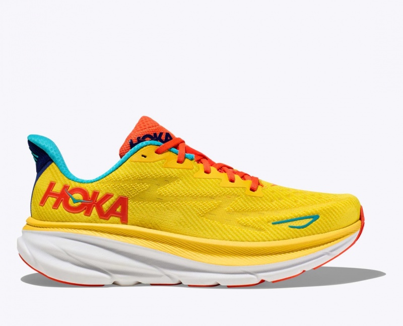 Yellow HOKA Clifton 9 Men\'s Running Shoes | 724190URZ